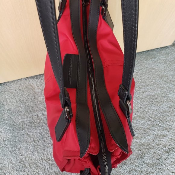 Burberry, Buckleigh Red Nylon/ Black Leather Tote w/  Side Toggles - Picture 7 of 15